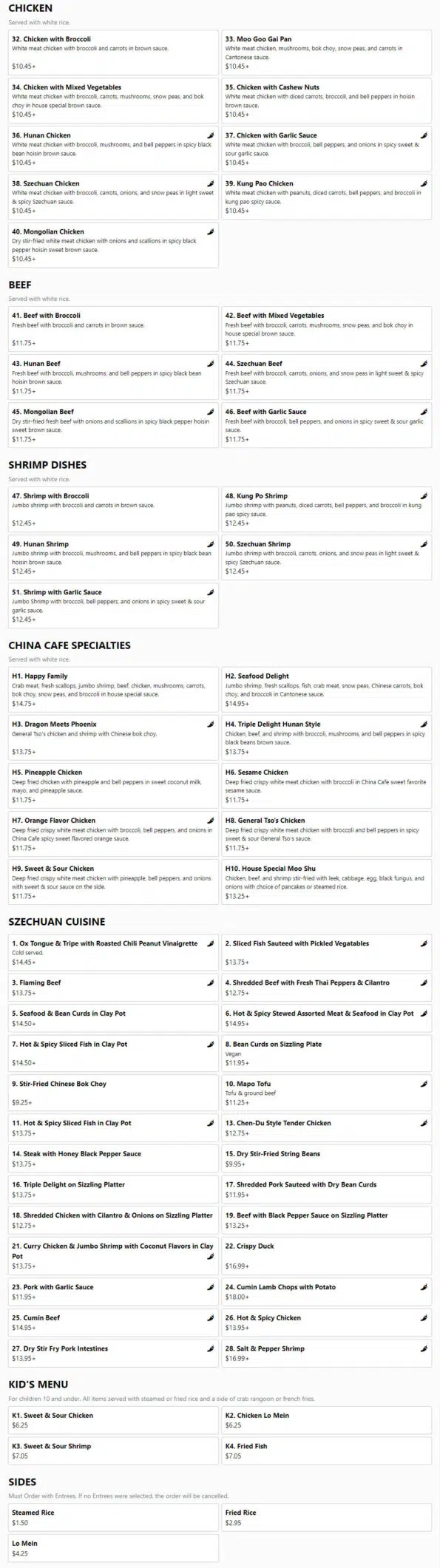 China Cafe - Menu with Prices