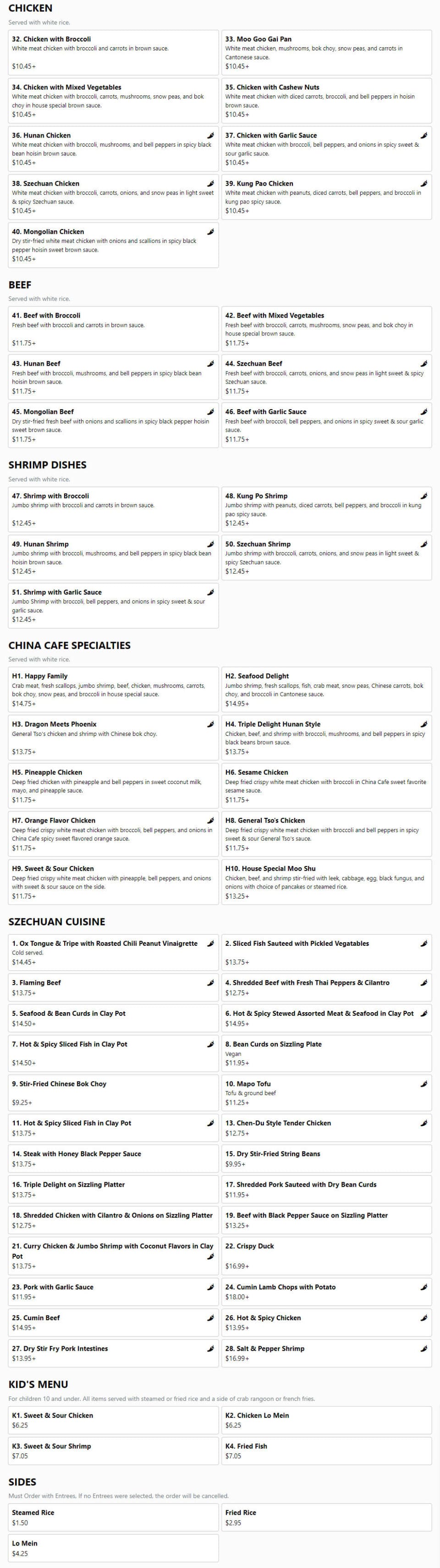 China Cafe - Menu with Prices