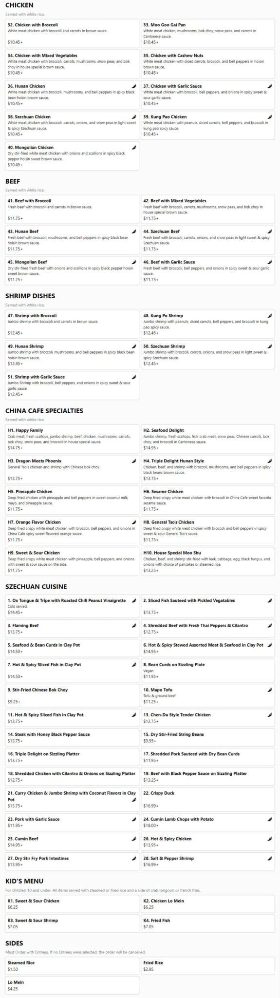 China Cafe - Menu with Prices