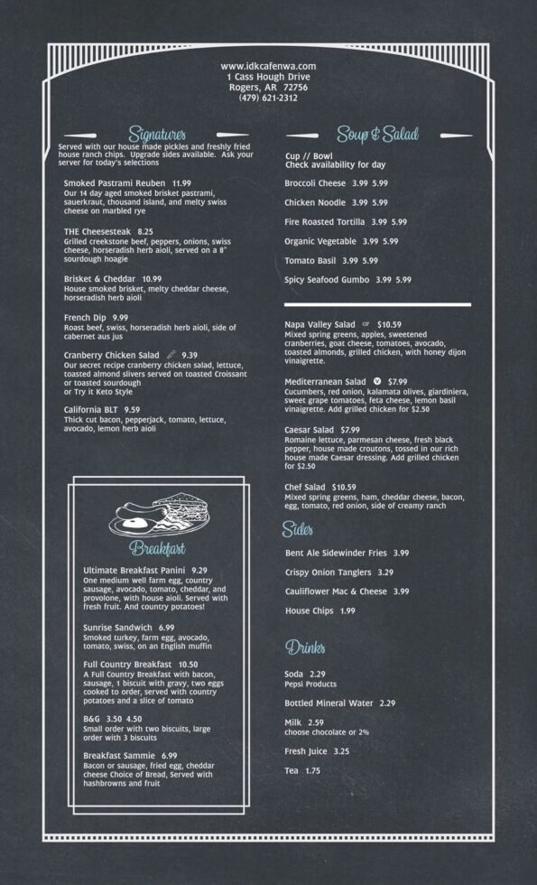 IDK? CAFE + Catering - Menu with Prices