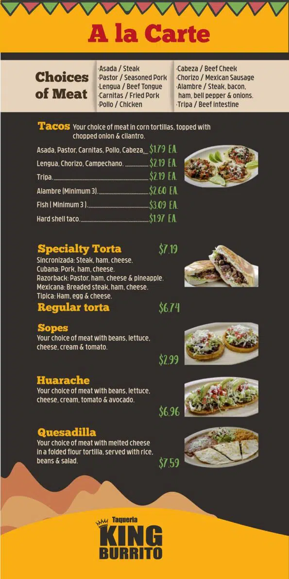 King Burrito - Menu