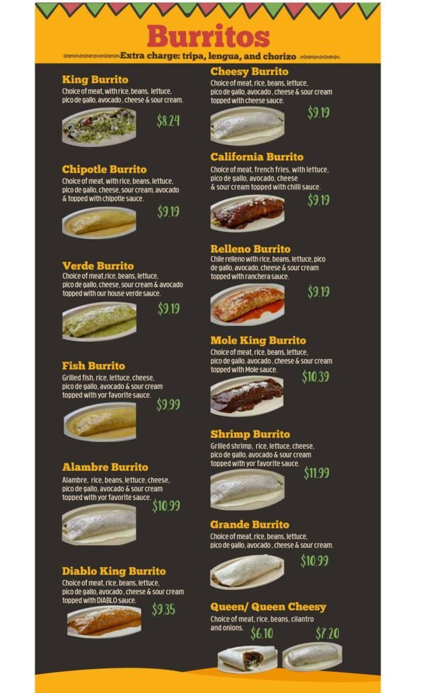 King Burrito - Menu