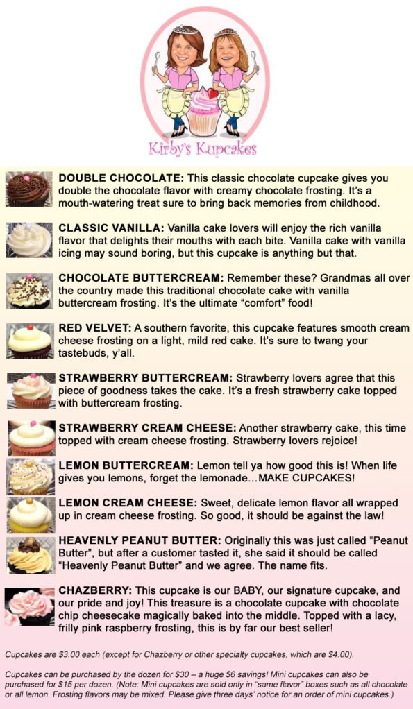 Kirby's Kupcakes - Menu