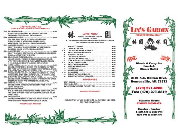 Lin's Garden - Bentonville - Menu with Prices