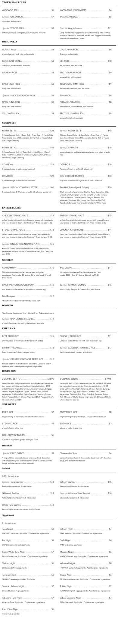 Osaka Sushi - Rogers - Menu with Prices