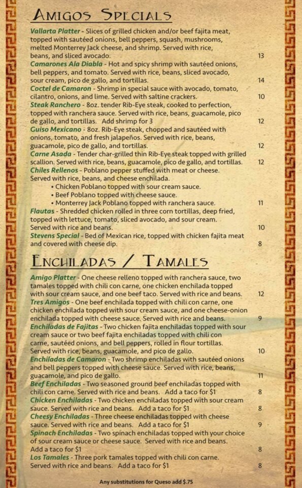 Amigos Mexican Restaurant & Cantina Menu