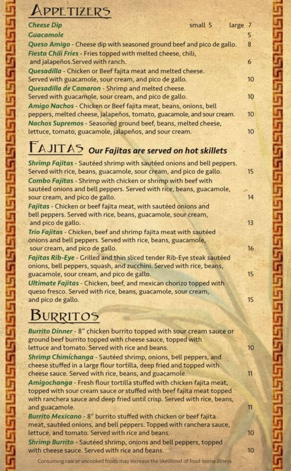 Amigos Mexican Restaurant & Cantina Menu