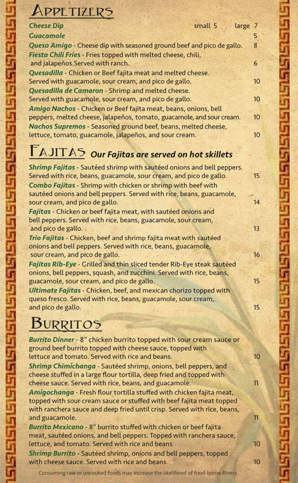 Amigos Mexican Restaurant & Cantina Menu