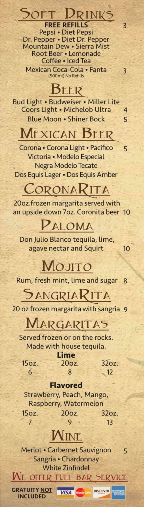 Amigos Mexican Restaurant & Cantina Menu