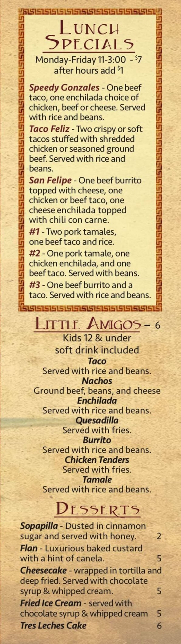 Amigos Mexican Restaurant & Cantina Menu