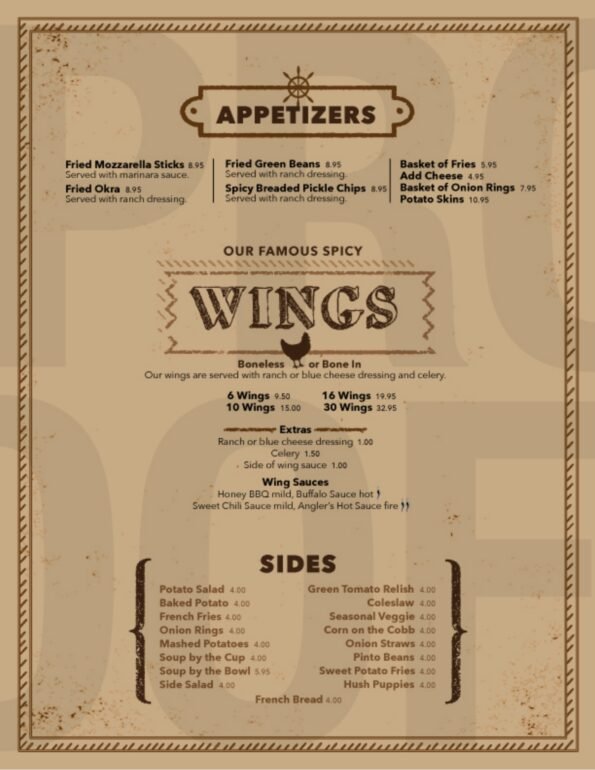 Angler's Restaurant Menu