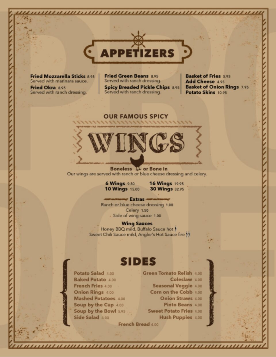 Angler's Restaurant Menu