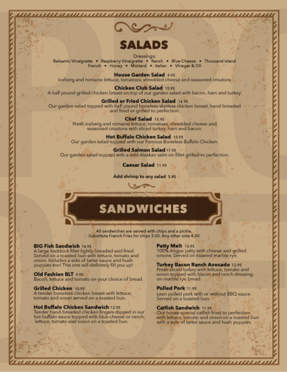 Angler's Restaurant Menu
