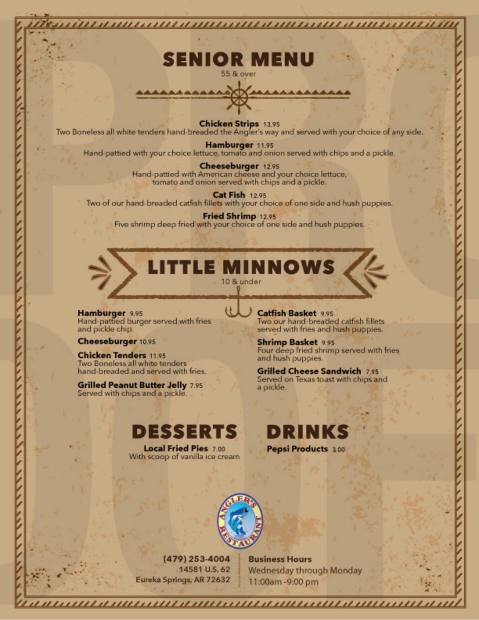 Angler's Restaurant Menu