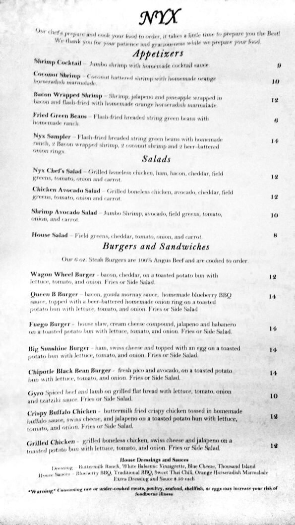 Nyx Restaurant & Bar Menu