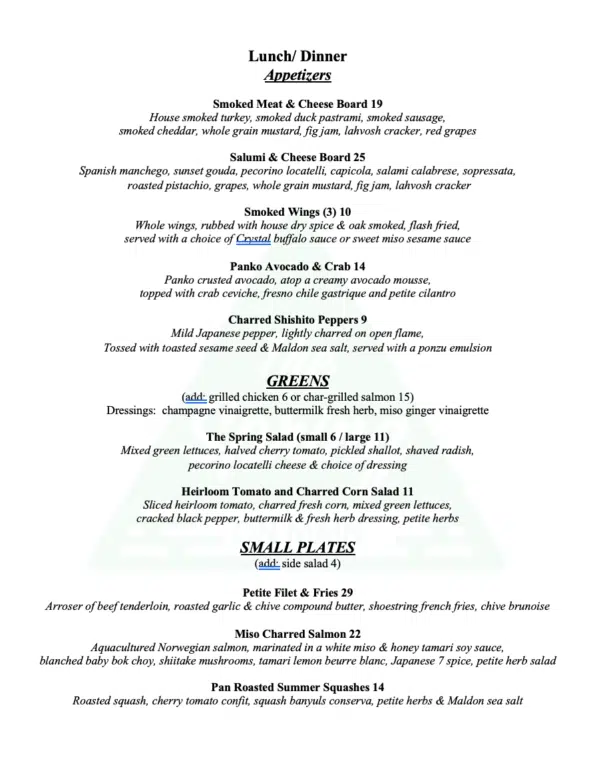 The Spring on Main - Menu