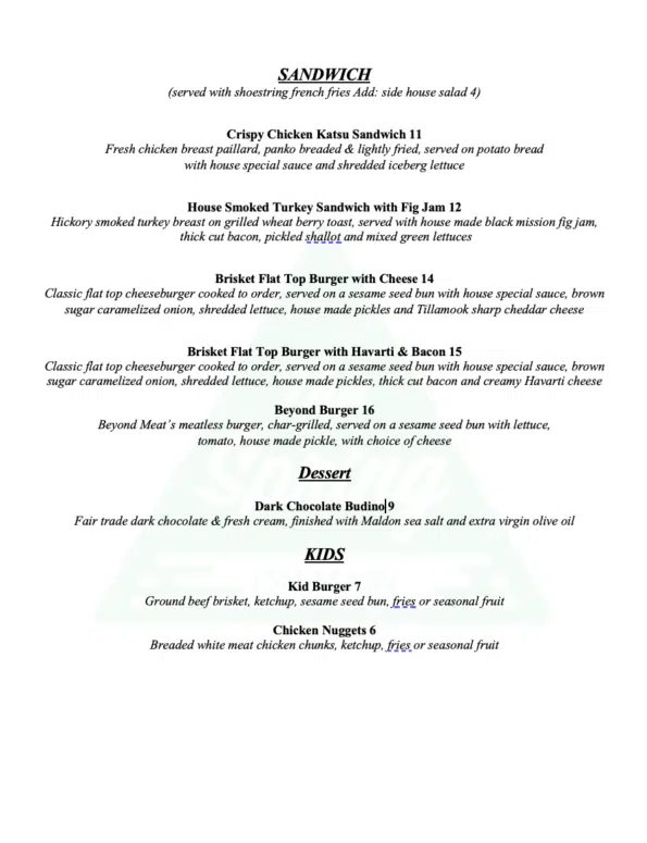 The Spring on Main - Menu