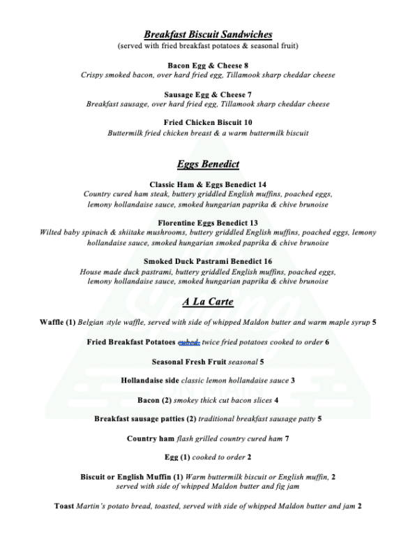 The Spring on Main - Menu