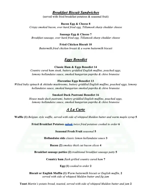 The Spring on Main - Menu