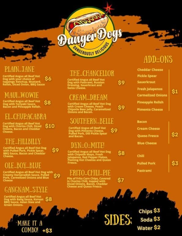 Danger Dogs Menu - Downtown Rogers Arkansas