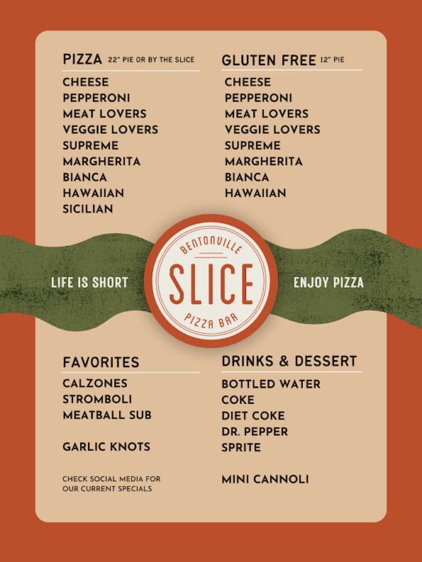 Slice Pizza Bar - Menu