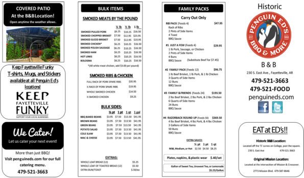 Penguin Ed's BBQ Menu - Historic B & B Location