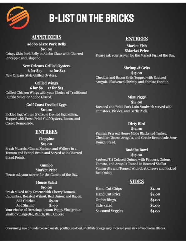 B List on the Bricks Menu - Downtown Rogers