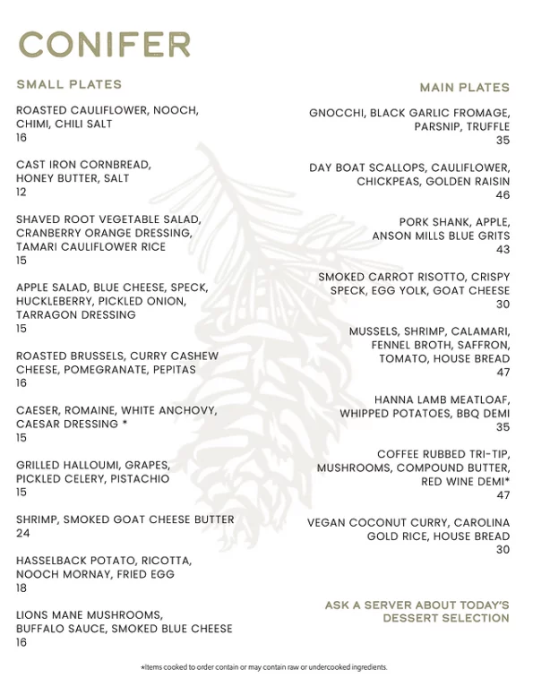Conifer Bentonville - Food Menu