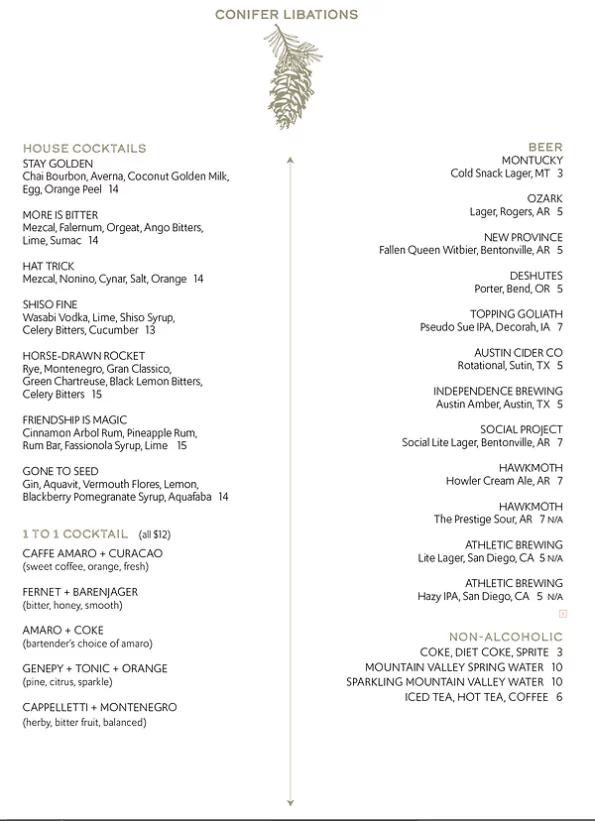 Conifer Bentonville - Food Menu