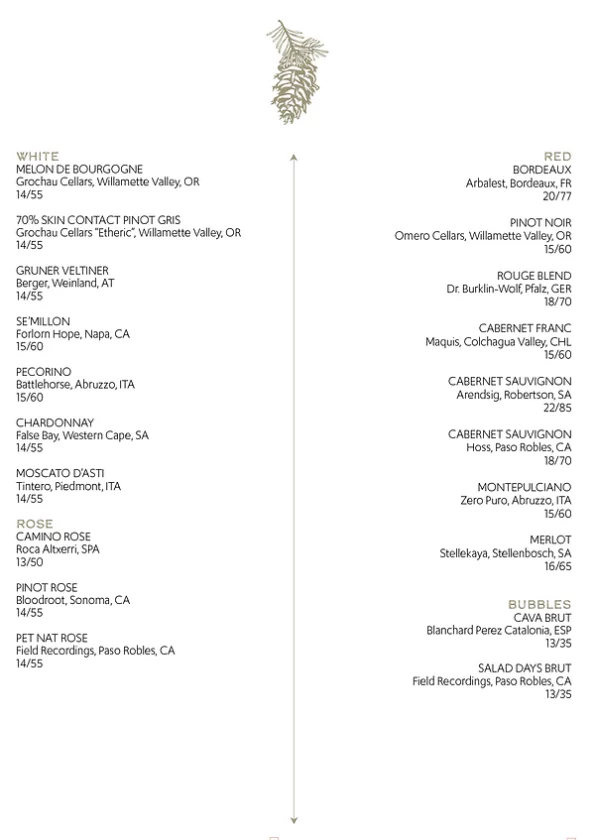 Conifer Bentonville - Food Menu