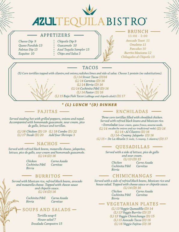 Azul Tequila Bistro Menu