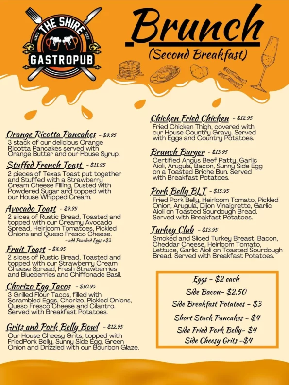 The Shire Gastropub - Brunch Menu