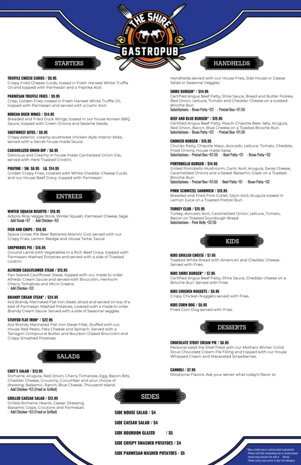 The Shire Gastropub - Menu