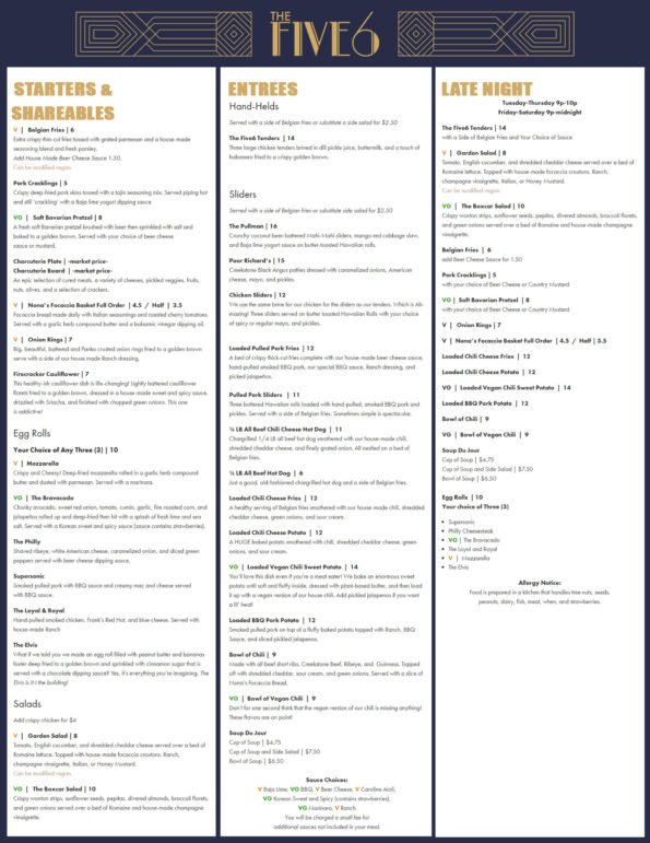 The Five6 Menu - Downtown Rogers