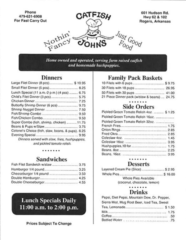 Catfish John's - Menu With Prices
