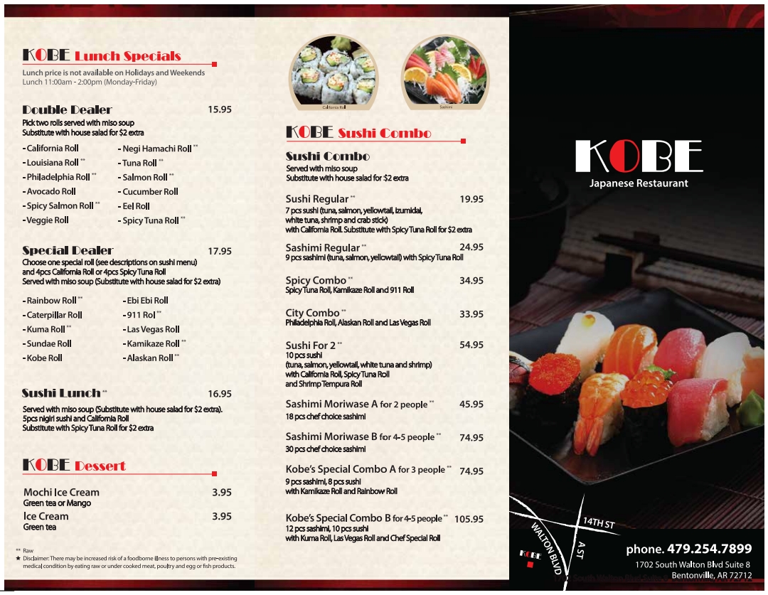 Kobe Sushi in Bentonville - Menu