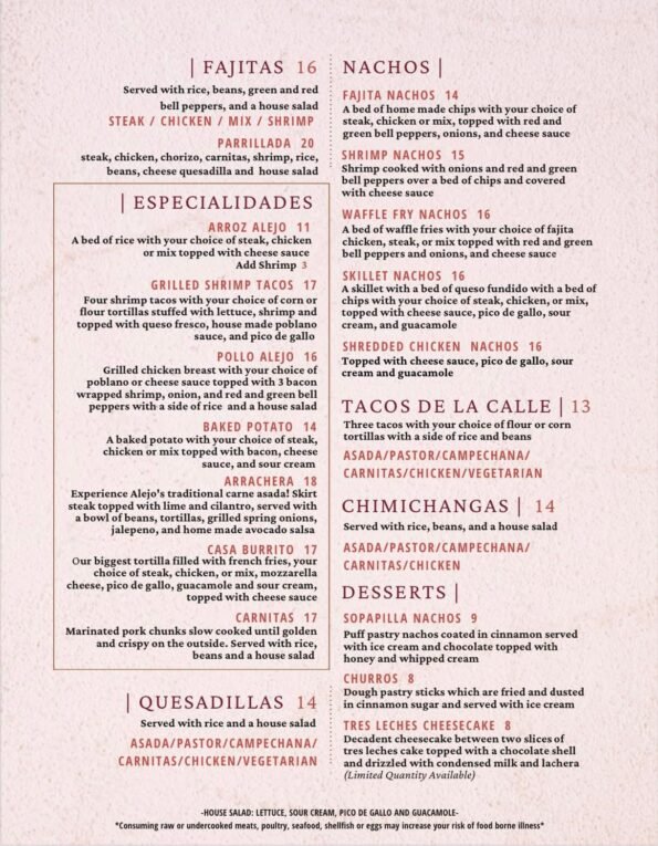 Casa Alejo - Rogers - Menu with Prices - 02