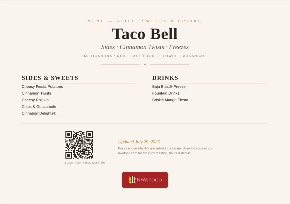 Taco Bell - Lowell, AR - Menu