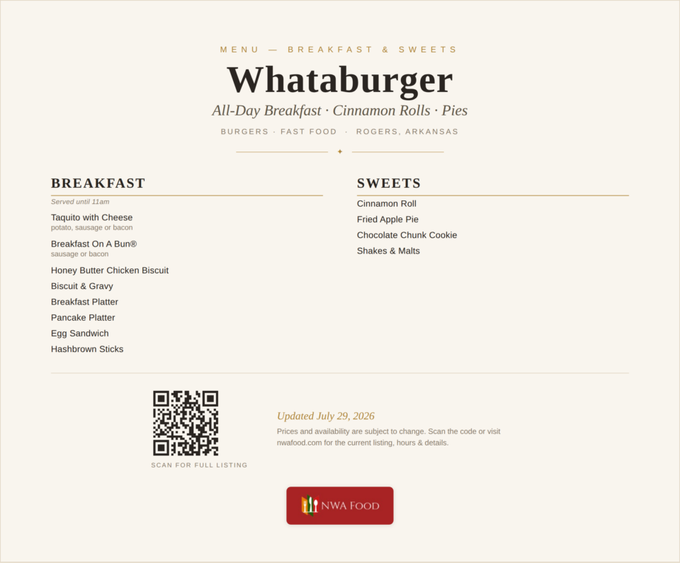 Whataburger - Rogers, AR - Menu
