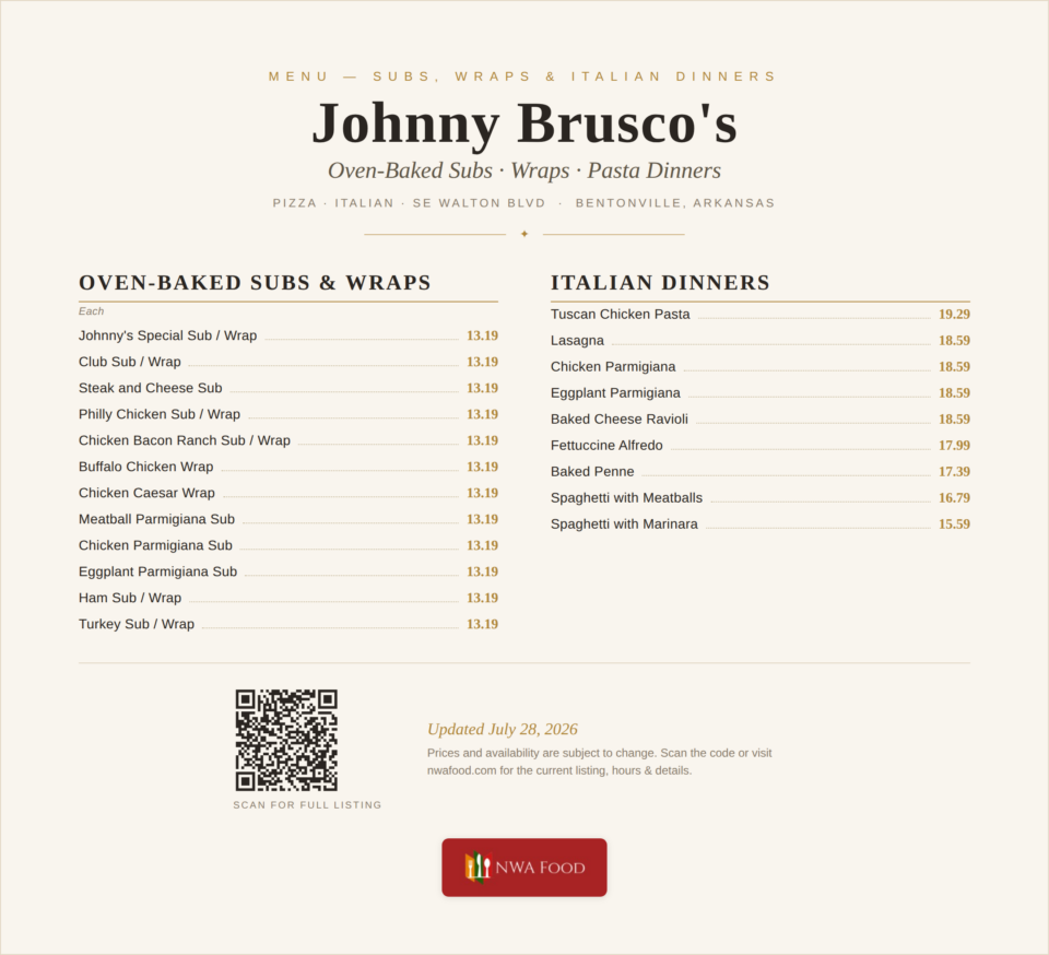 Johnny Brusco's New York Style Pizza - Bentonville, AR - Menu with Prices - 03
