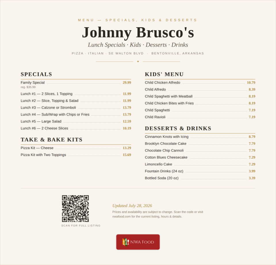 Johnny Brusco's New York Style Pizza - Bentonville, AR - Menu with Prices - 04