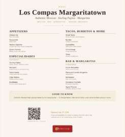 Los Compas Margaritatown menu of Mexican food, fajitas and margaritas in Rogers, Arkansas