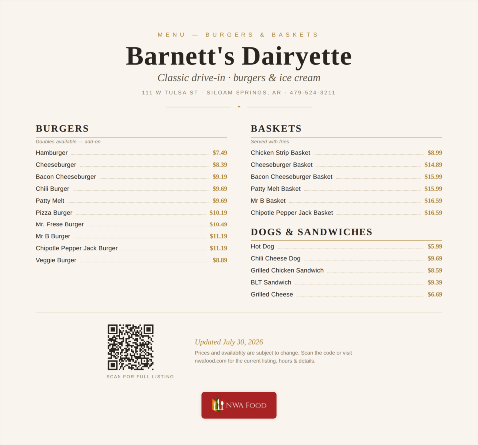 Barnett's Dairyette Menu (1)