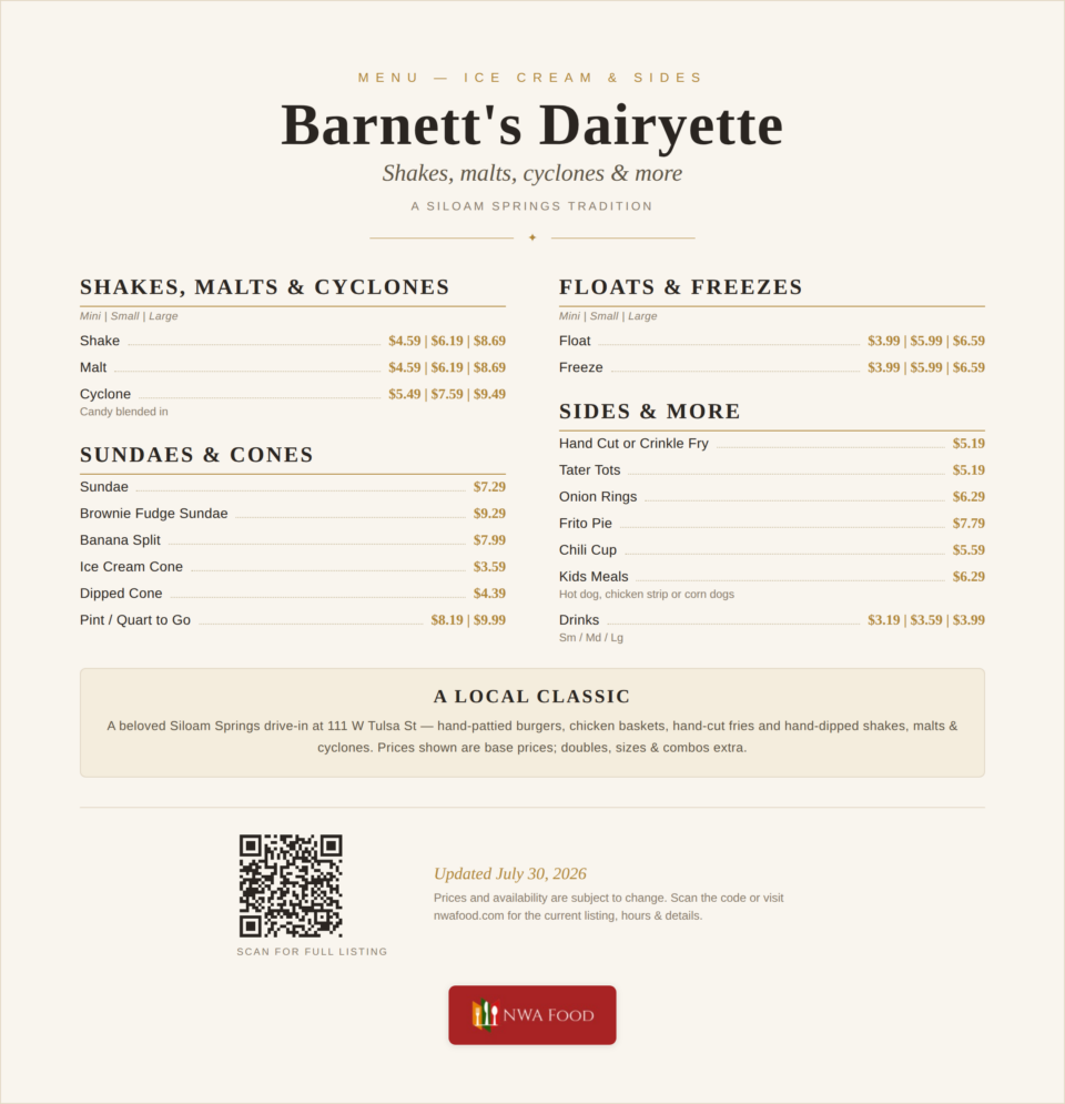 Barnett's Dairyette Menu (2)