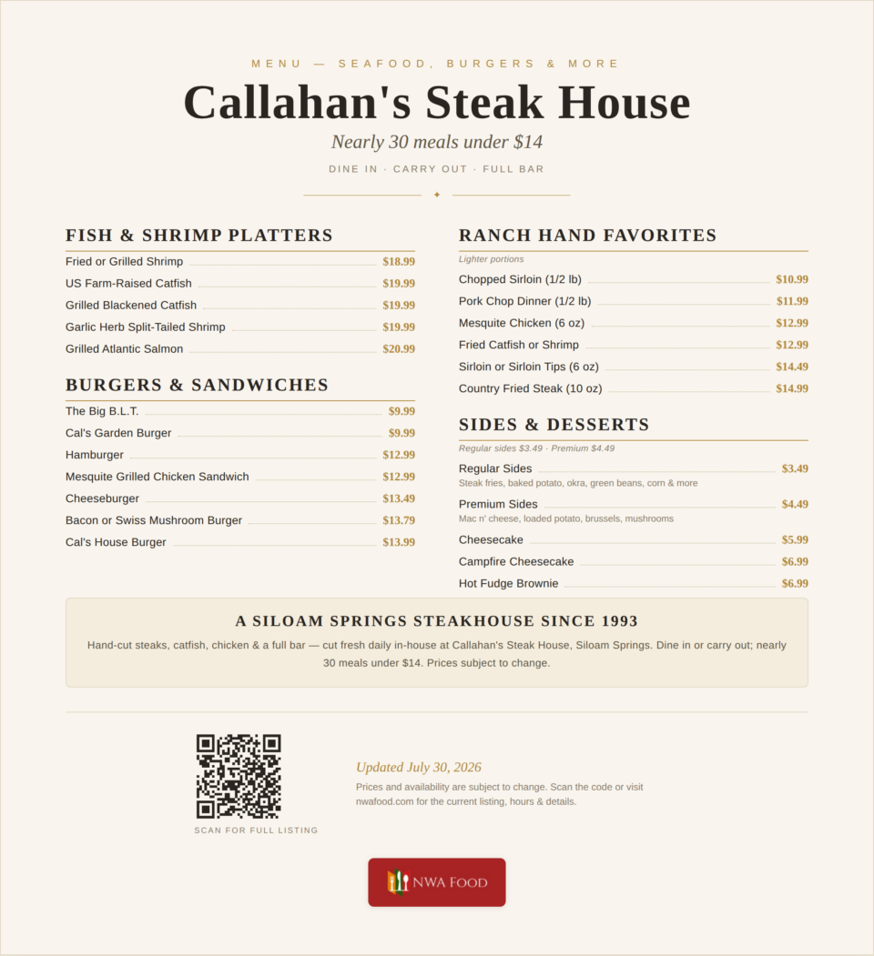 Callahan's Steak House Menu (2)