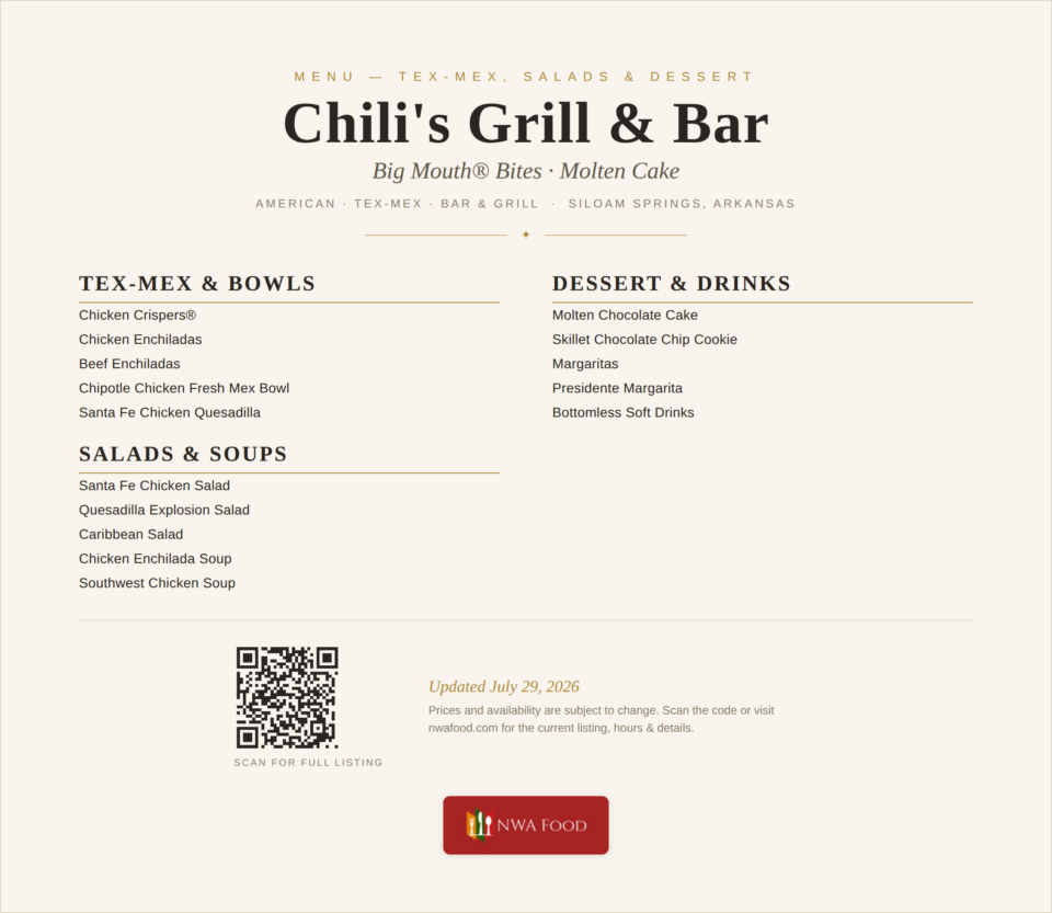 Chili's Grill & Bar - Siloam Springs, AR - Menu - 02