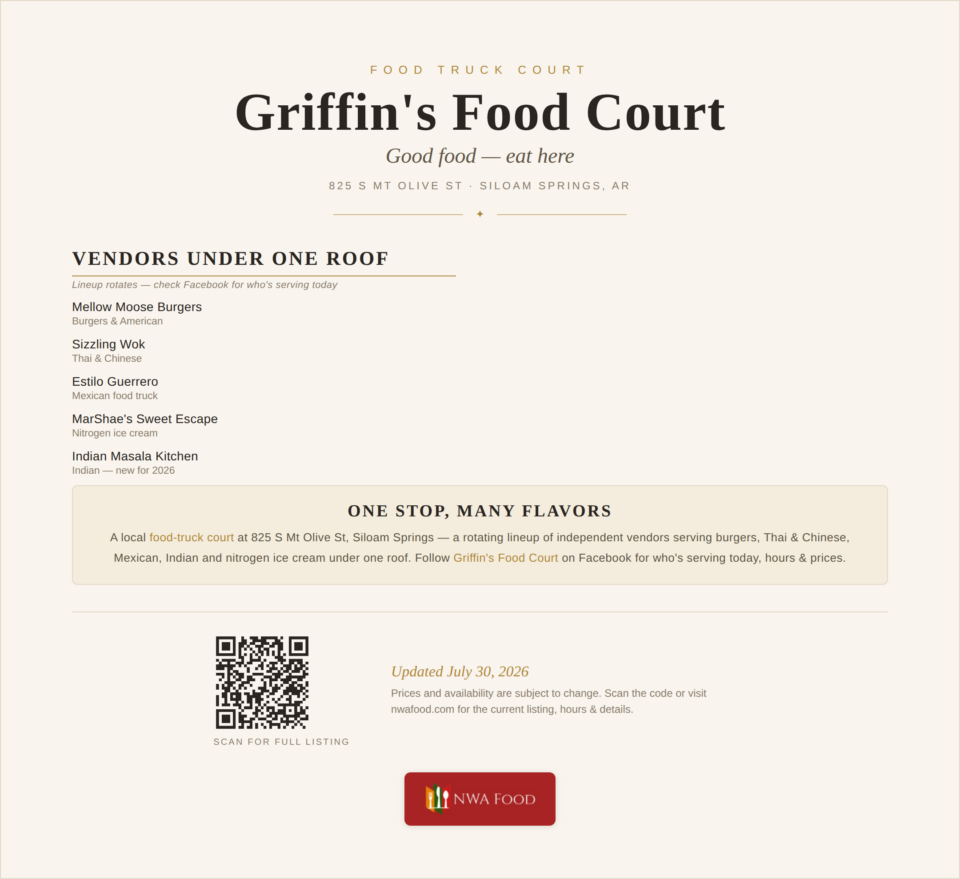 Griffin's Food Court - Siloam Springs, AR - Vendors