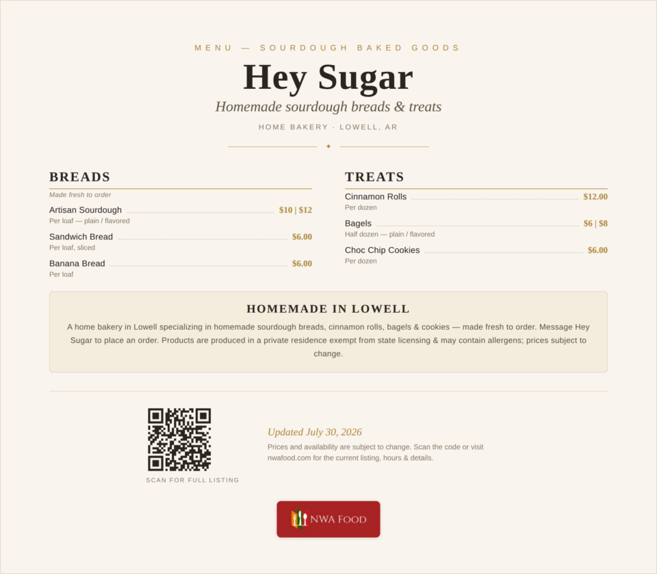 Hey Sugar Menu