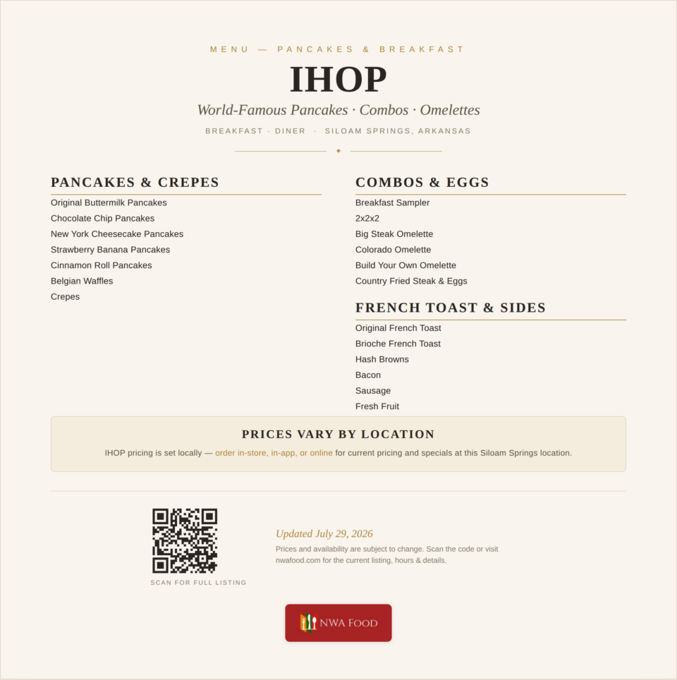 IHOP - Siloam Springs, AR - Menu - 01
