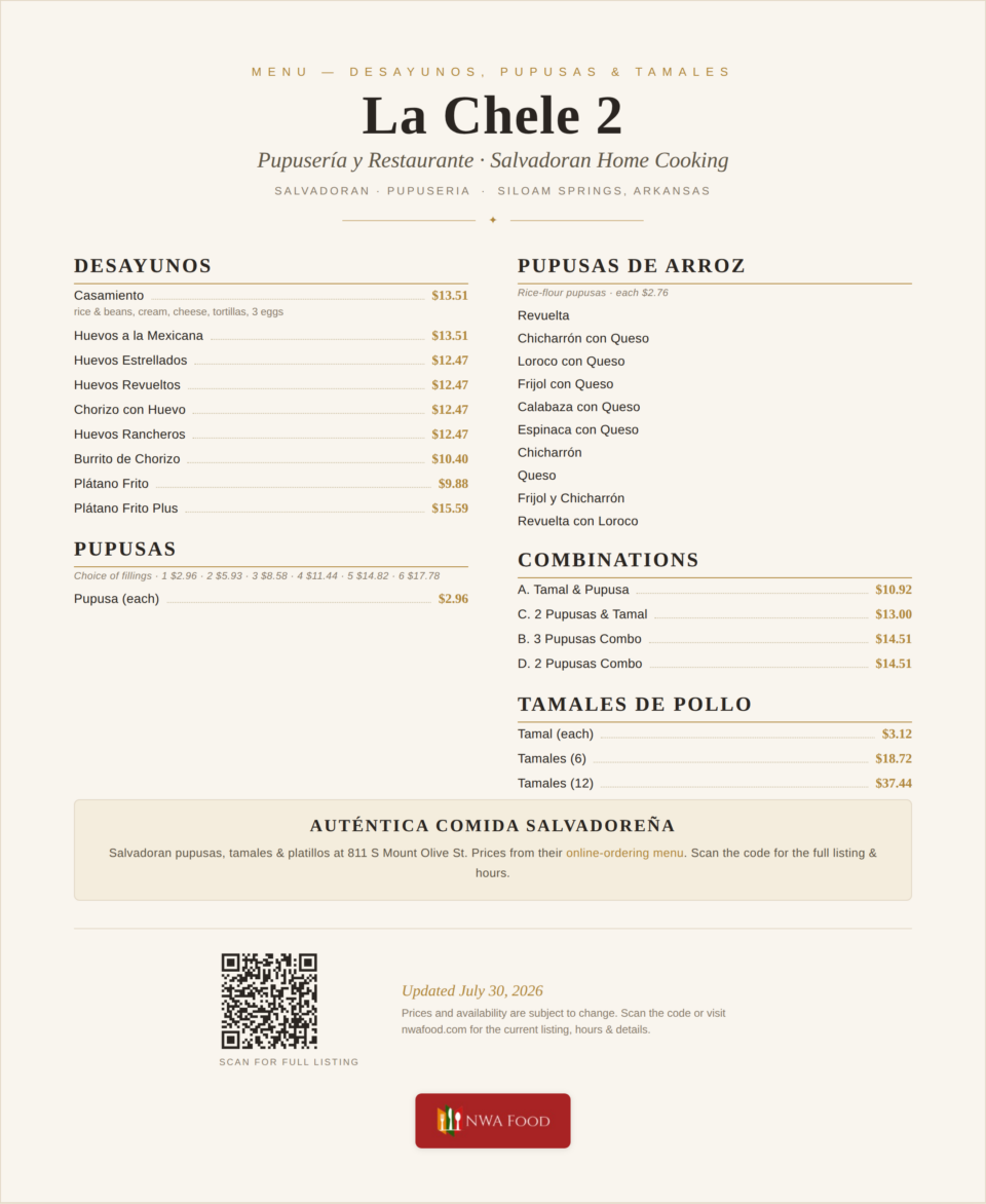 La Chele 2 - Siloam Springs, AR - Menu with Prices - 01